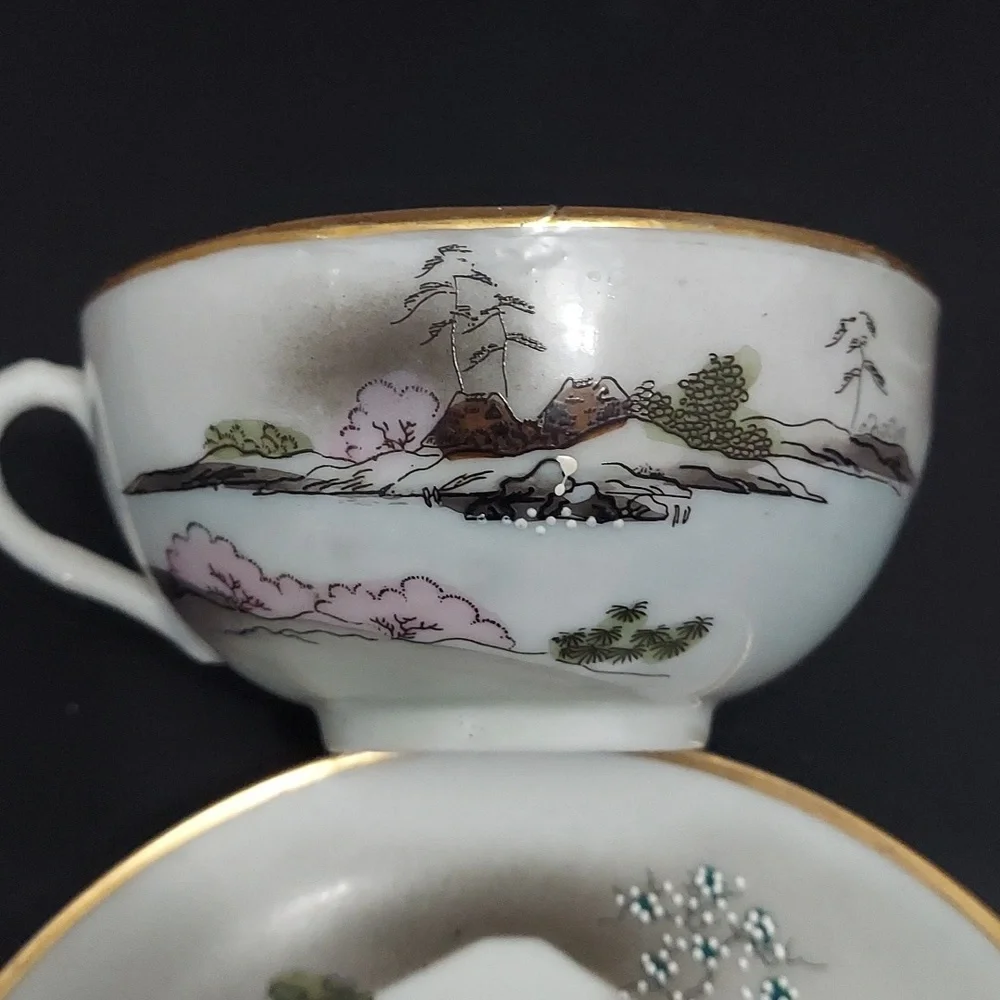 Vintage Nippon Hand-Painted Scenic Teacup and Saucer Set